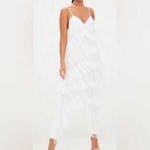 White tassel plunge jumpsuit - US Size 12